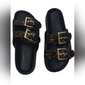 J.Crew Leopard Buckle Slide Sandals Size 7.5 Animal Print Gold